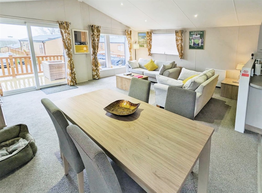 Open plan living space at Roebeck Cabin in Ryde, Isle of Wight