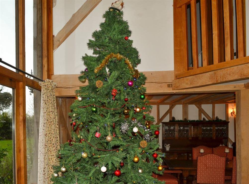 Substantial christmas installed tree over the festive period at Romden Barn in Smarden, near Ashford, Kent