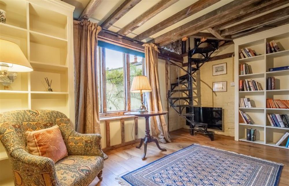 Library area and stairs to main bedroom at Rose and Court Barn, Stoke By Nayland
