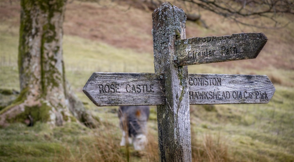 Signs for Rose Castle Cottage and nearby Coniston, Cumbria at Rose Castle Cottage in Nr Coniston, Cumbria