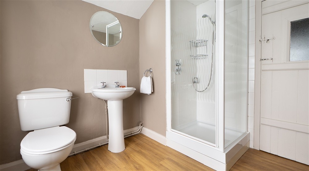The shower room on the ground floor of Rose Castle Cottage, Cumbria at Rose Castle Cottage in Nr Coniston, Cumbria