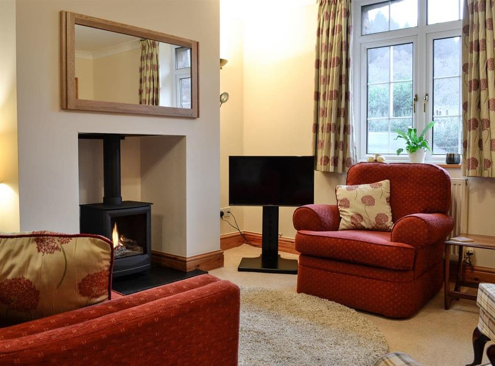 Living room with wood burner at Rose Cottage in Betws-y-Coed, Conwy, Gwynedd