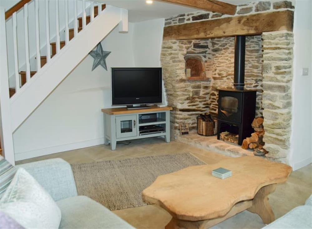Tastefully furnished living room at Rose Cottage in Georgeham, near Croyde, Devon