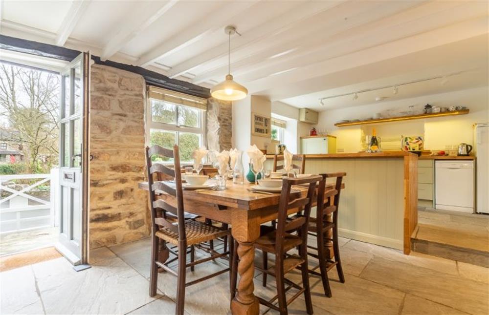 Dining area with table and seating at Rose in Vale Cottage, Mithian, St Agnes 