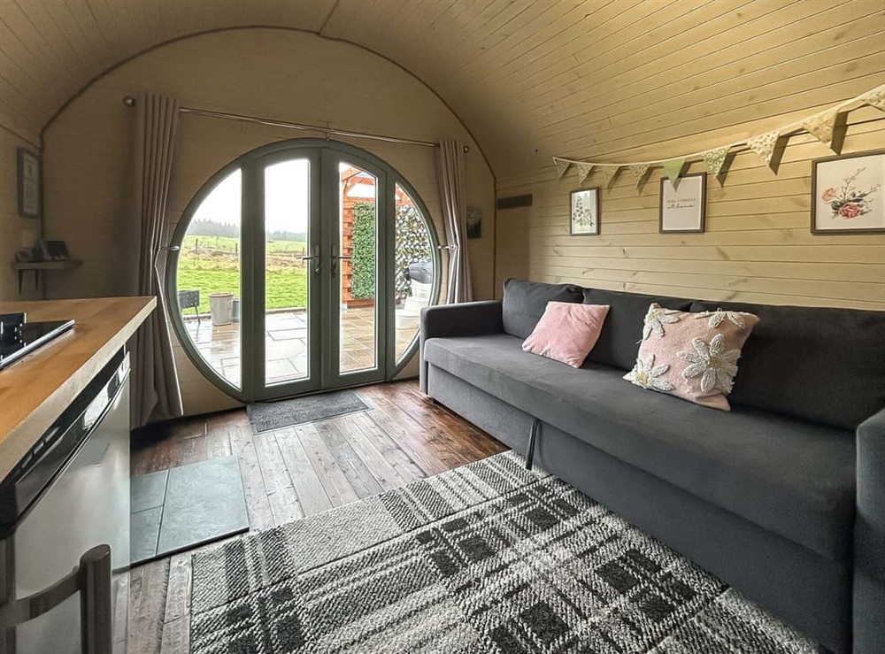 Open plan living space at Rose Pod in Newton Stewart, Wigtownshire