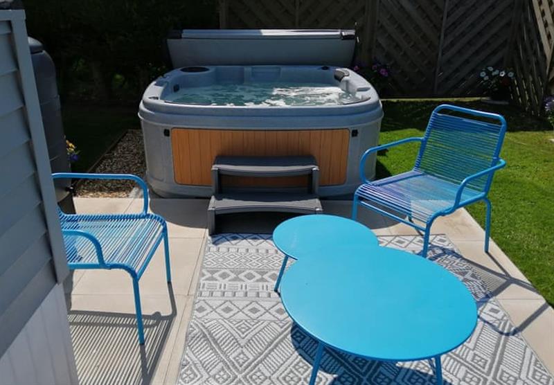 Hot tub outside Sunset View VIP at Rosewood Waters in Woodhall Spa, Lincolnshire
