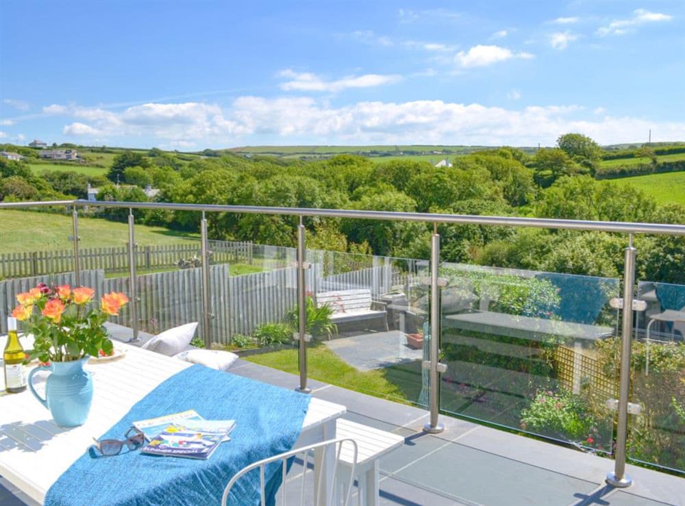 Balcony area with fantastic views of the surrounding countryside at Roskear in Crackington Haven, near Bude, Cornwall