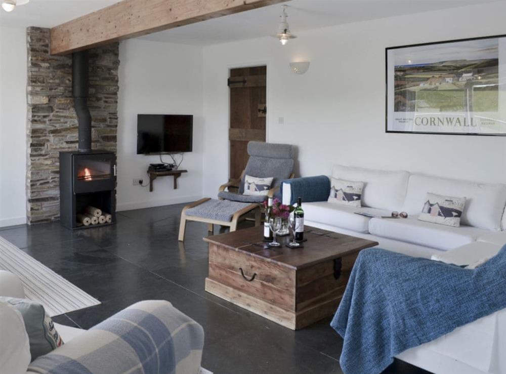 Contemporary sitting room at Roskear in Crackington Haven, near Bude, Cornwall