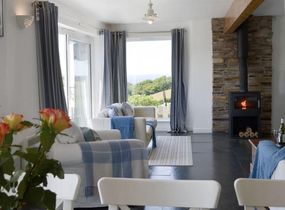 Impressive lounge with wood burner at Roskear in Crackington Haven, near Bude, Cornwall