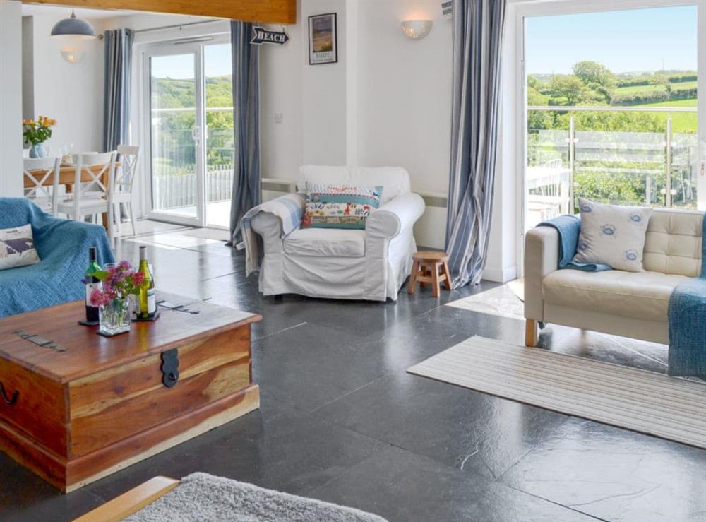 Light and airy open plan living space with countryside views at Roskear in Crackington Haven, near Bude, Cornwall