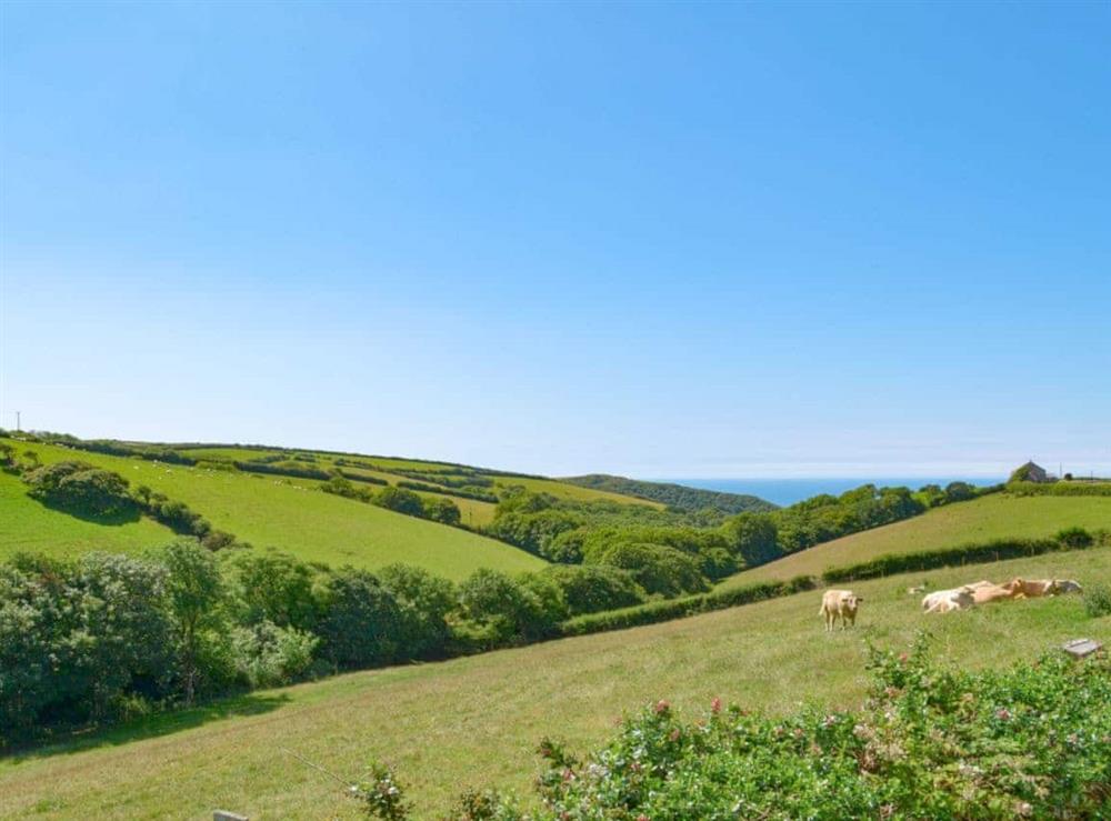 Stunning views of the Cornish countryside and out towards the sea at Roskear in Crackington Haven, near Bude, Cornwall