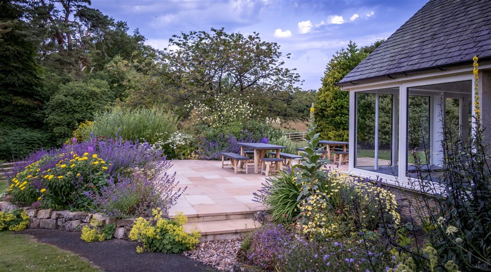 The patio at Rothley Lakehouse in Morpeth, Northumberland