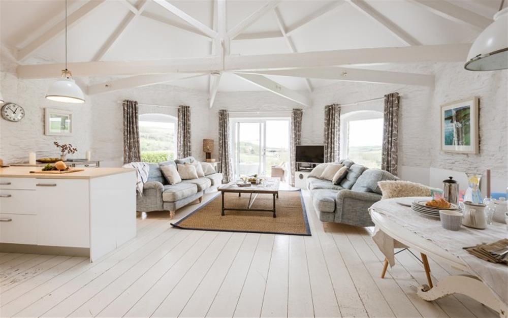 Another look at the open living space at Round House, Court Barton in South Huish