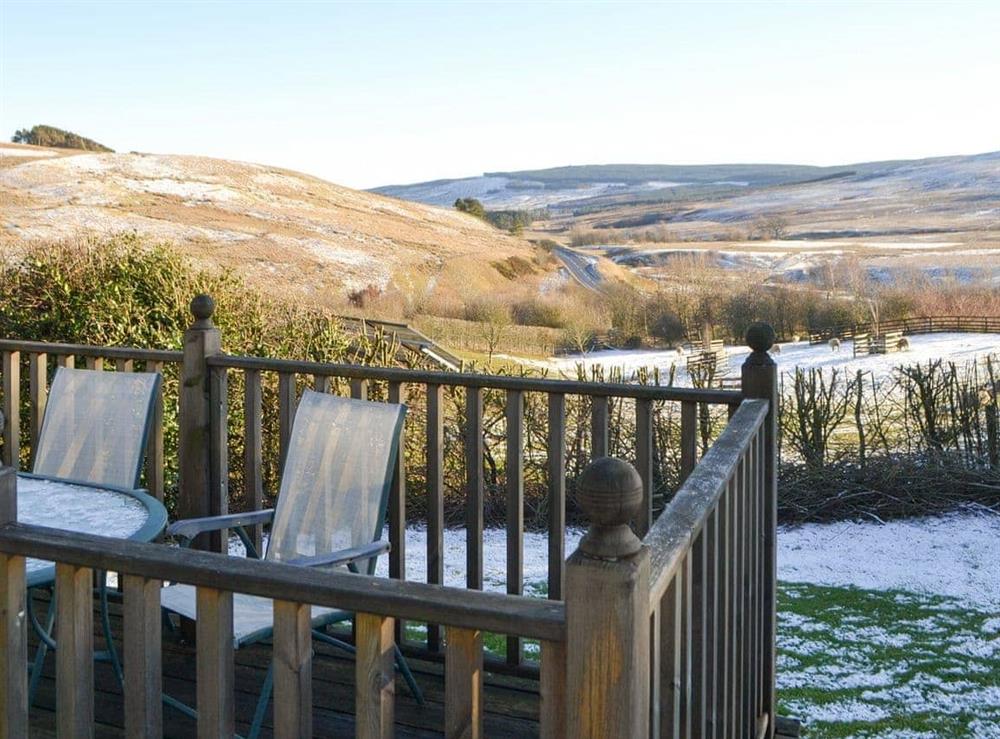 Dramatic winter scenery viewed from the terrace at Rowan Cottage in Byrness Village, near Otterburn, Tyne And Wear
