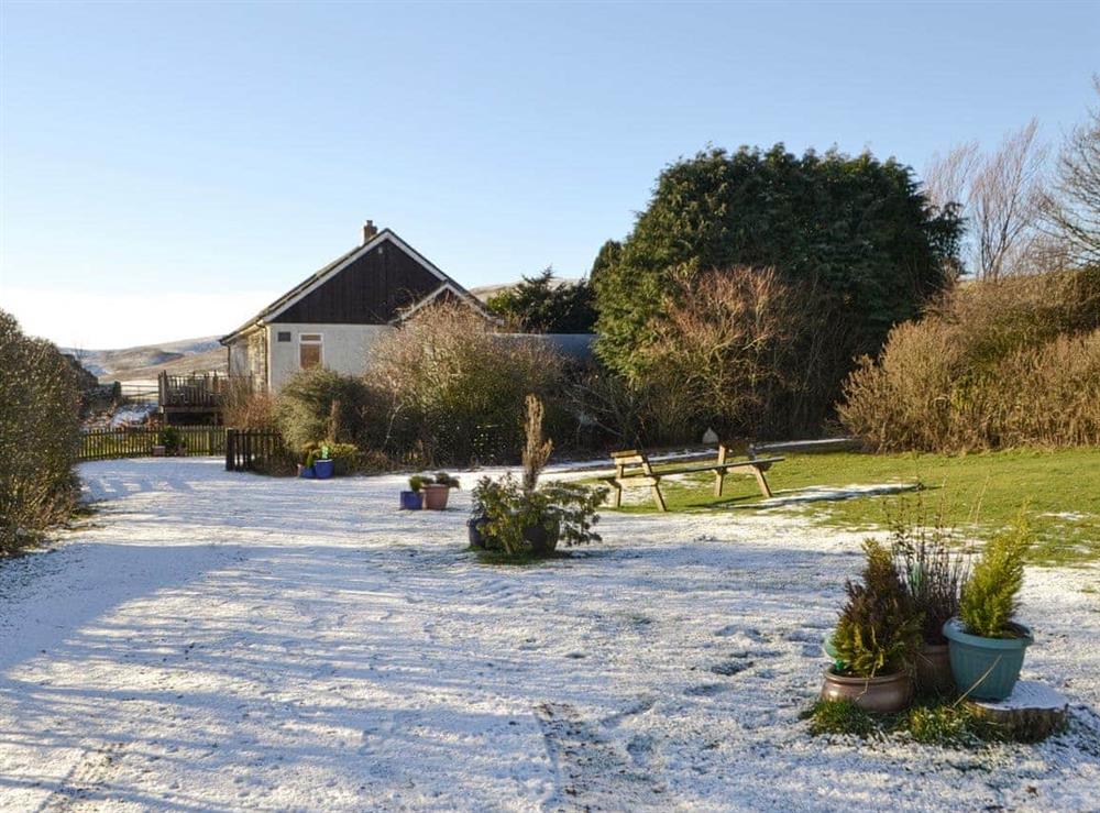 The garden in winter at Rowan Cottage in Byrness Village, near Otterburn, Tyne And Wear