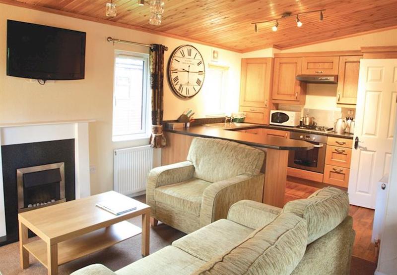 The living room in the Deeside Lodge at Royal Deeside Woodland Lodges in Dinnet, Near Loch Kinord