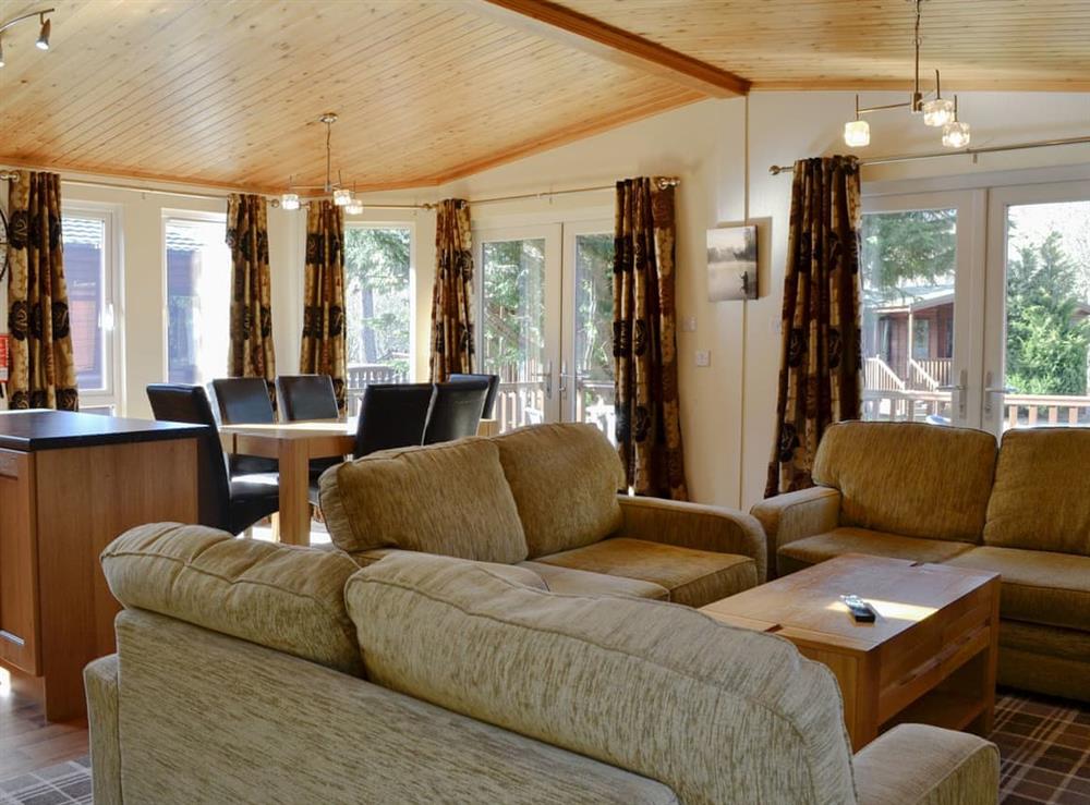 Open plan living space at Royal Deeside Woodland Lodges- Lodge E in Dinnet, near Ballater, Aberdeenshire