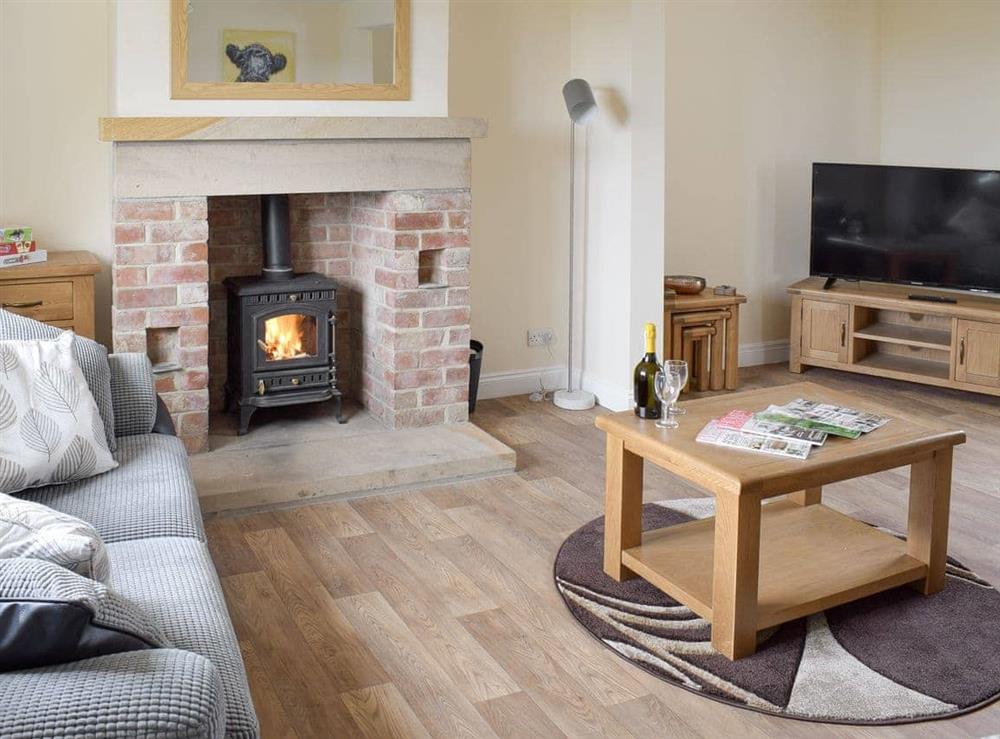 Spacious living room with wood burner at Rudda Farm House, 