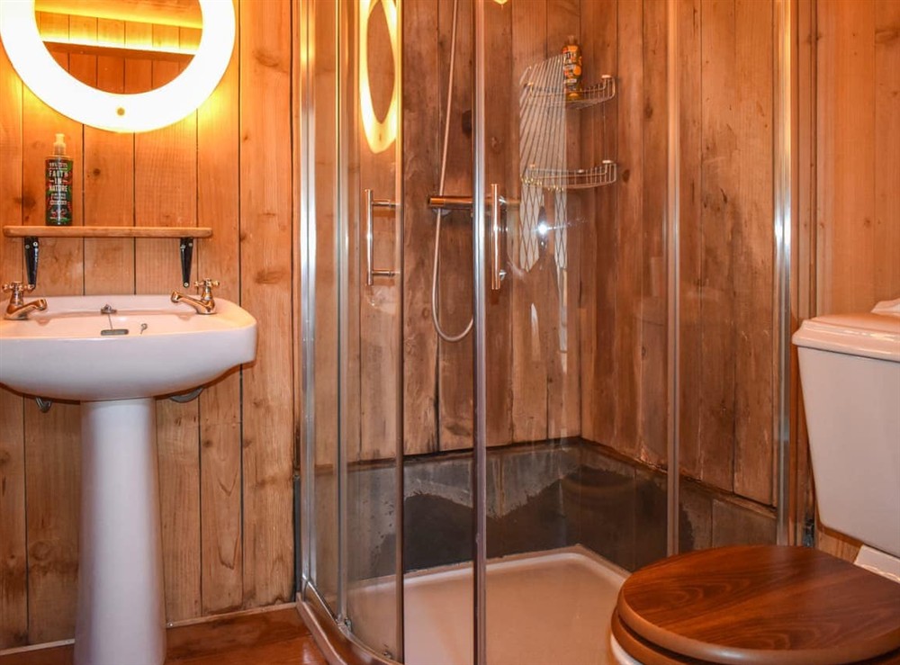 Shower room at Russet Yurt in Beaminster, Dorset