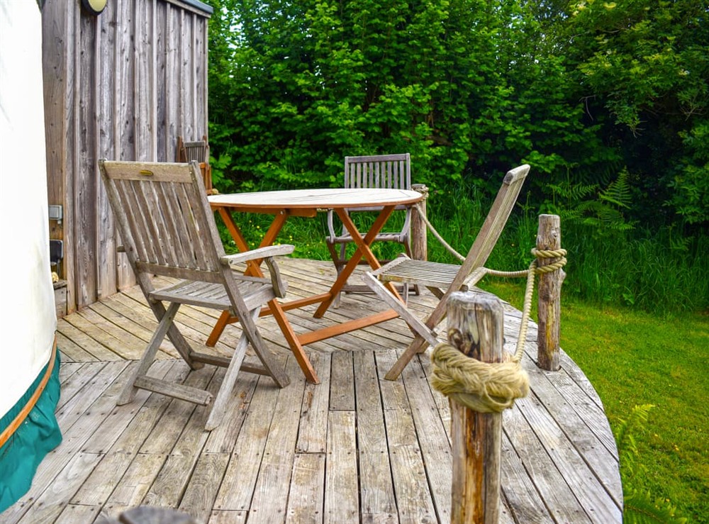 Sitting-out-area at Russet Yurt in Beaminster, Dorset