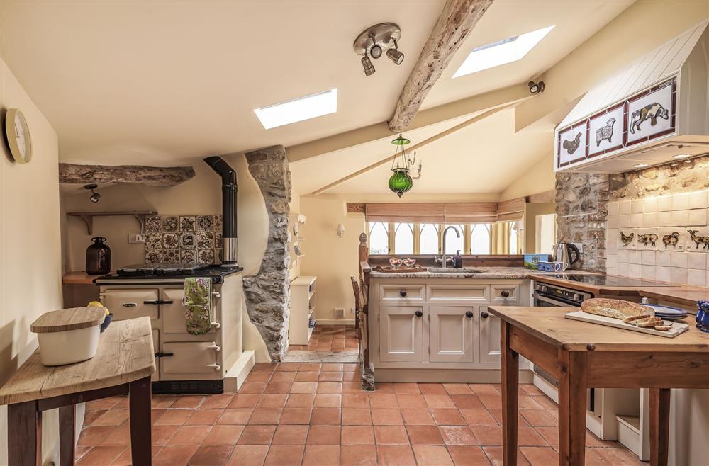 The family kitchen with decorative Rayburn at Ryall Hope Cottage, Bridport