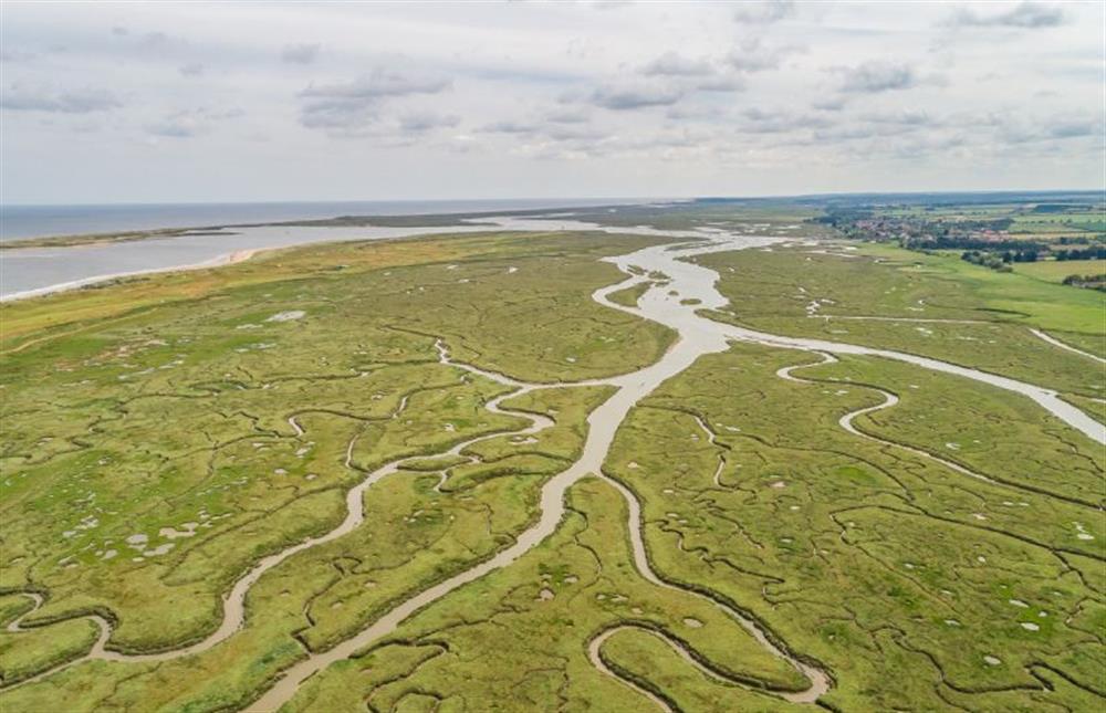 Aerial view of the stunning saltmarshes at Brancaster