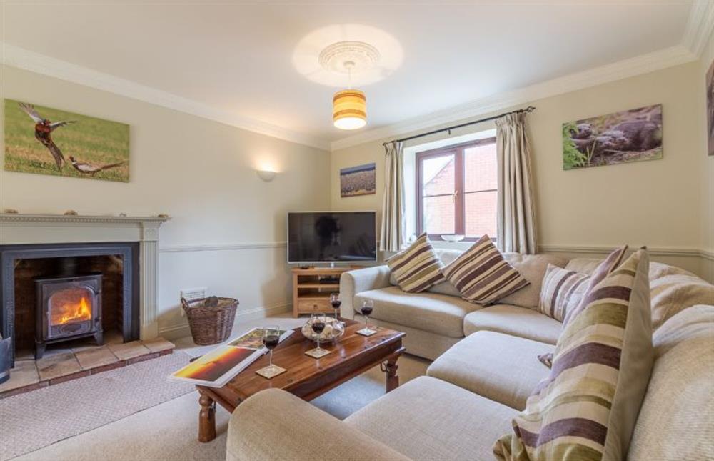 Ground floor: Large comfy Sitting room with wood burning stove at Saltmarshes, Holme-next-the-Sea near Hunstanton