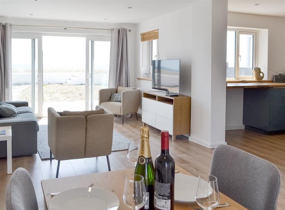 Open-plan living space with amazing sea-views at Salty Lodge in Hayling Island, Hampshire