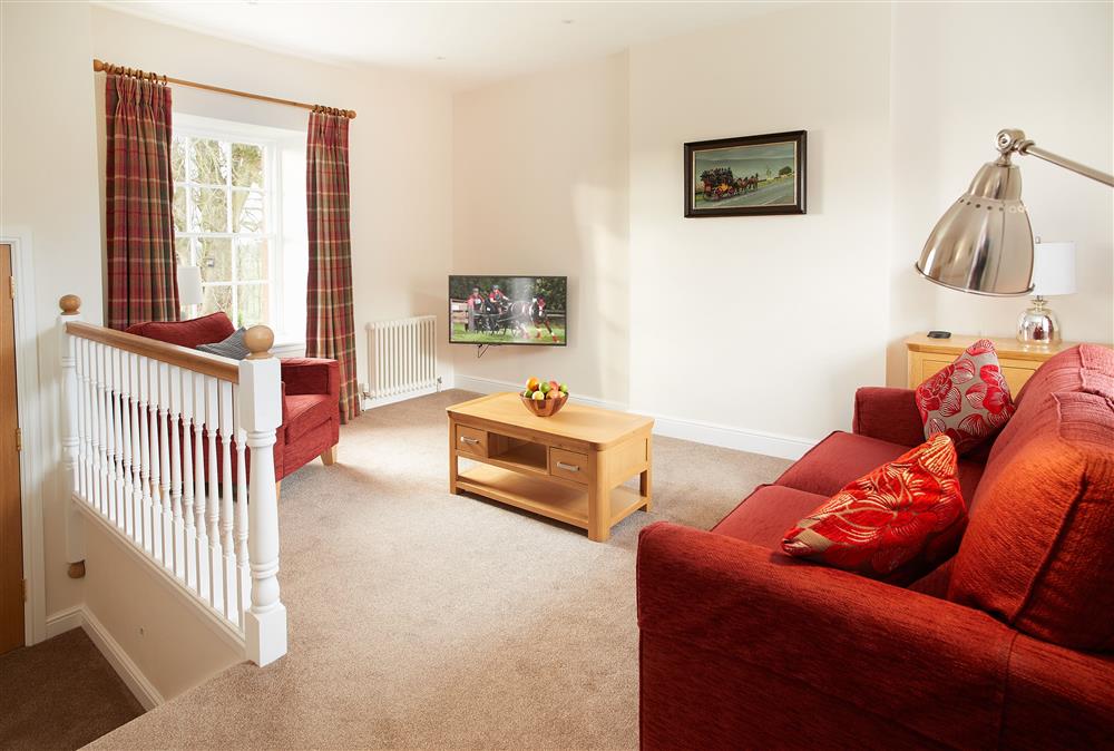 Comfortable sitting area for guests to relax and watch television at Salutation Apartment, Netherby Hall, Longtown