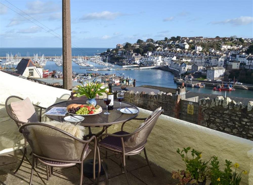 Sitting out area with lovely views at Samphire Cottage in Brixham, Devon