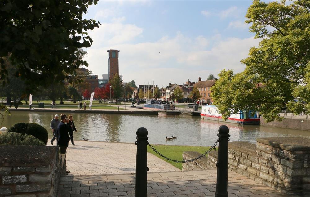 The Bancroft Gardens at Stratford-upon-Avon, looking across to the Royal Shakespeare Theatre at Sandfields Barn, Luddington