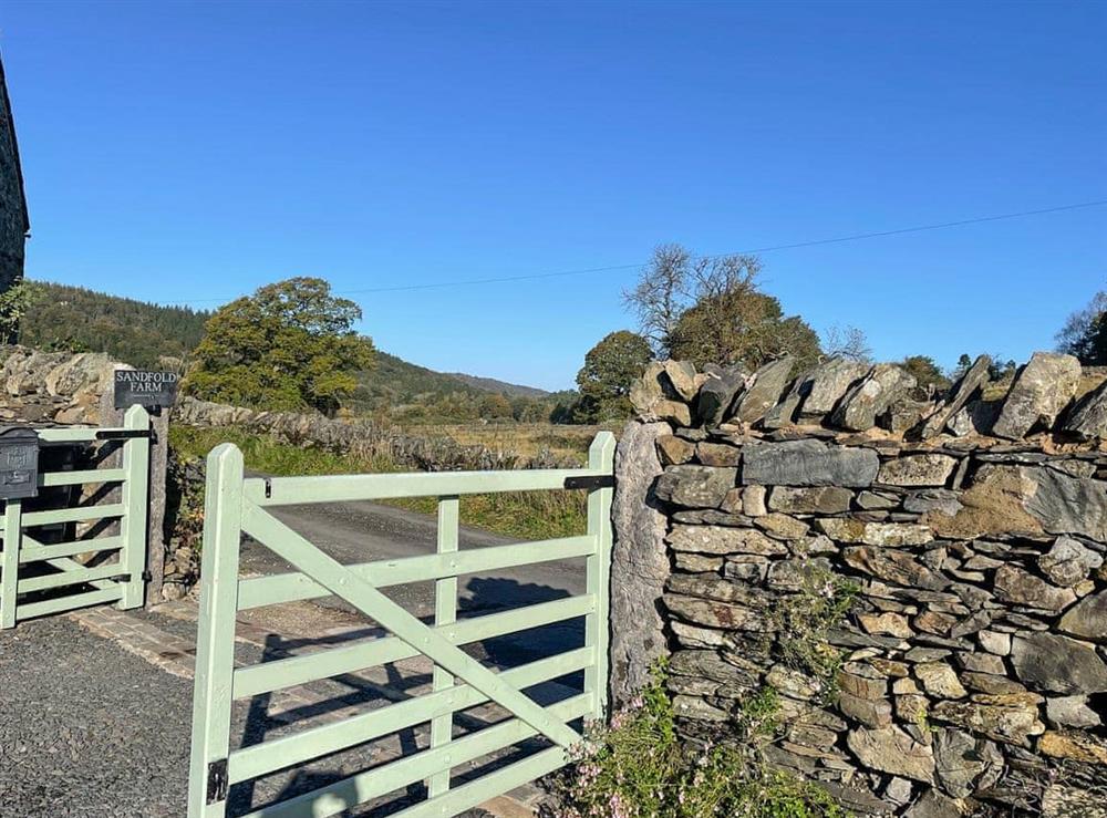 Main entrance gates at Sandfold Farm in Staveley, , Cumbria