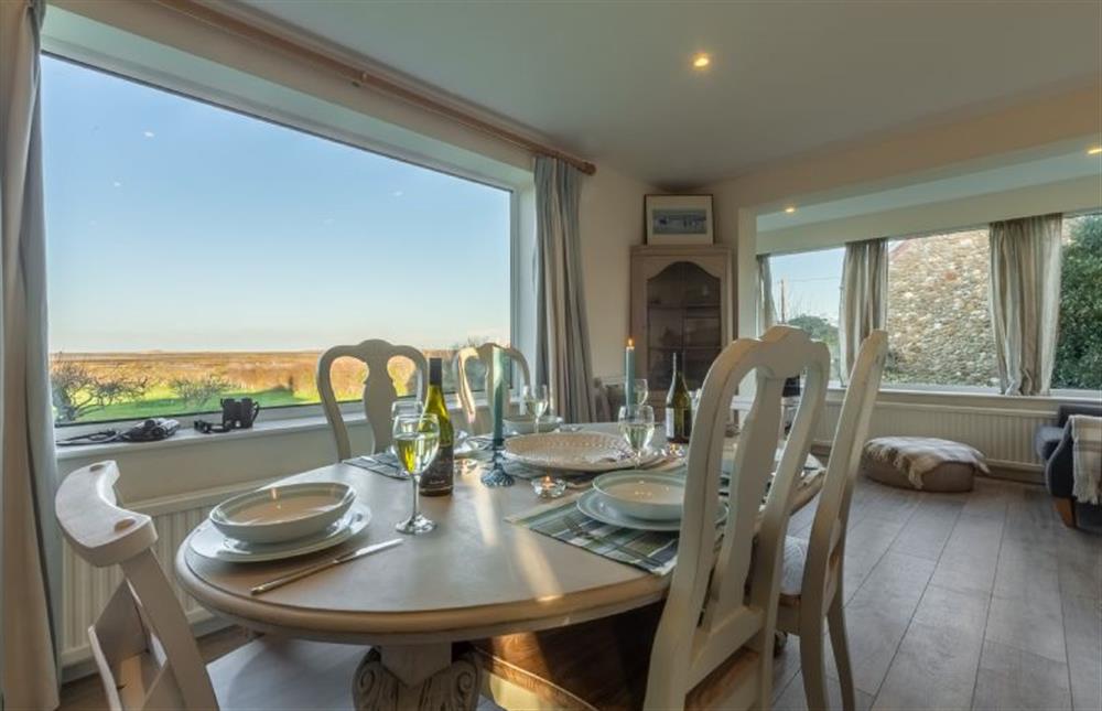 superb views from the dining room table at Sandpipers, Brancaster Staithe near Kings Lynn