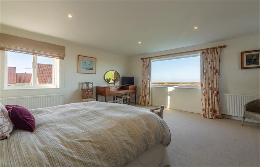 the duel aspect master bedroom at Sandpipers, Brancaster Staithe near Kings Lynn