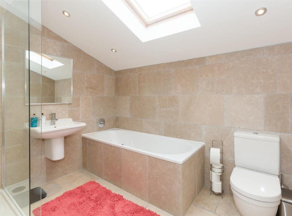 Bathroom with separate shower at Sands Farm Cottage in Luddendenfoot, near Hebden Bridge, West Yorkshire