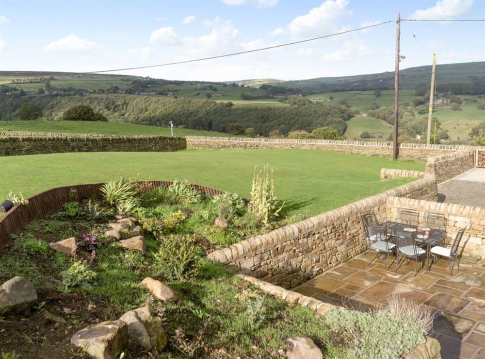 Garden & view at Sands Farm Cottage in Luddendenfoot, near Hebden Bridge, West Yorkshire