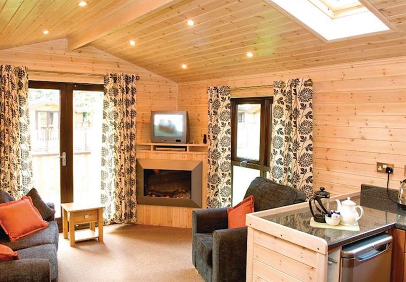 The living room in the Laid Back Plus 4 Lodge at Sandy Balls Holiday Village in Godshill, Fordingbridge