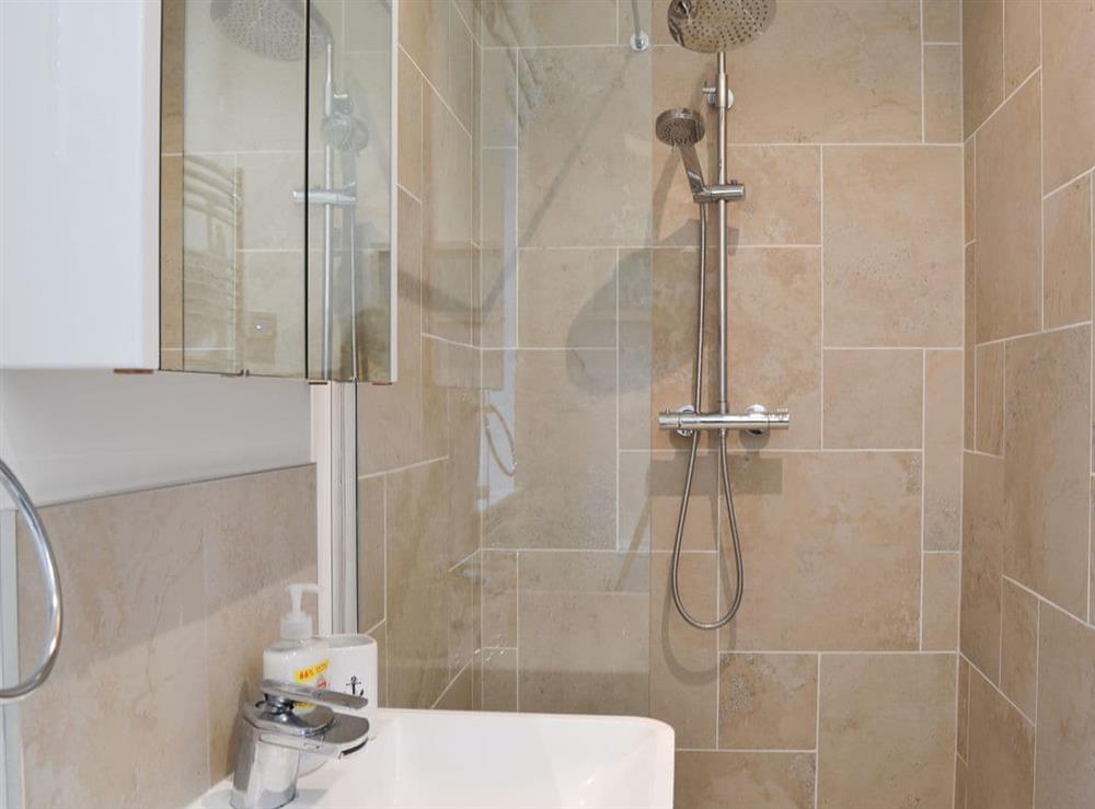 Fully tiled shower room with enclosure at Sandy Bay Beach House in The Bay, Filey, North Yorkshire