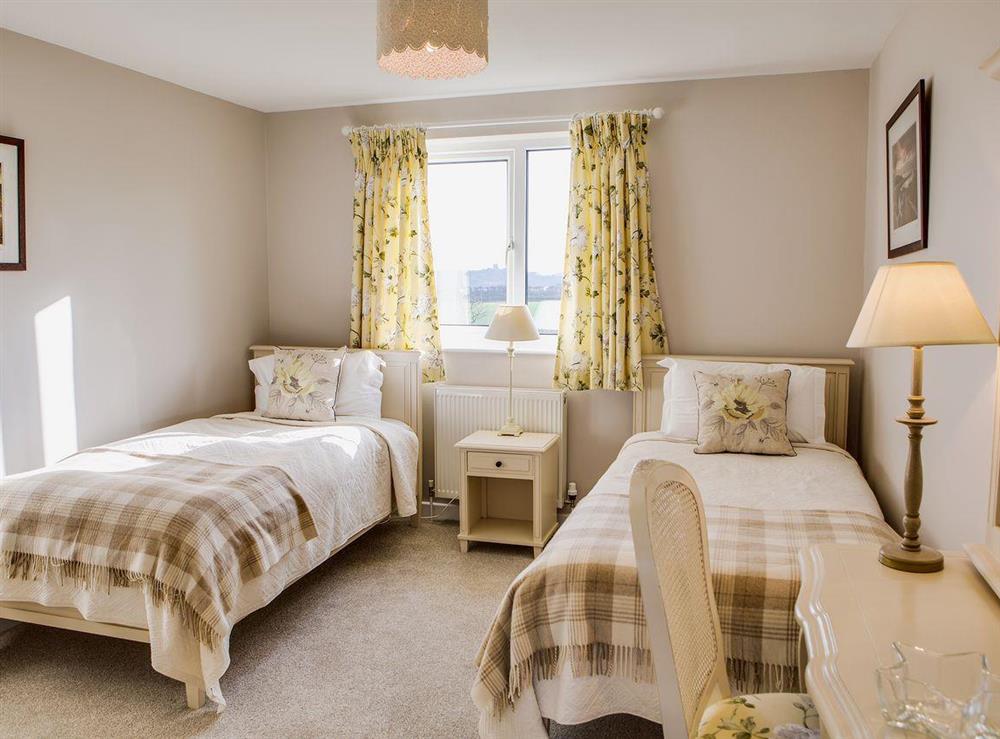 Decorated in cool and relaxing colours the twin bedroom is an oasis of calm at Scalby Lodge Farmhouse in Scalby, Scarborough, N. Yorks., North Yorkshire