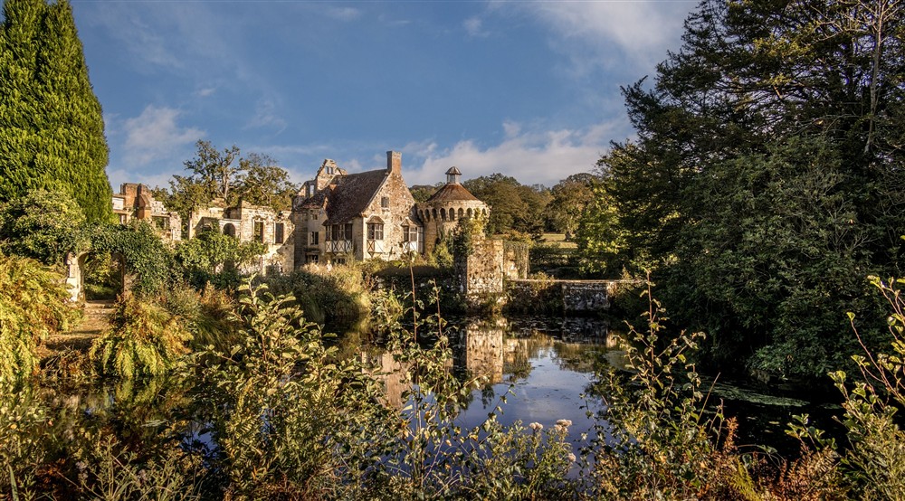 A view of the medieval ruins of Scotney Castle, near Scotney West Lodge, Kent at Scotney West Lodge in Tunbridge Wells, Kent