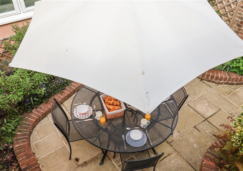Enjoy a cup of tea on the patio at Sea Crest, Aldeburgh