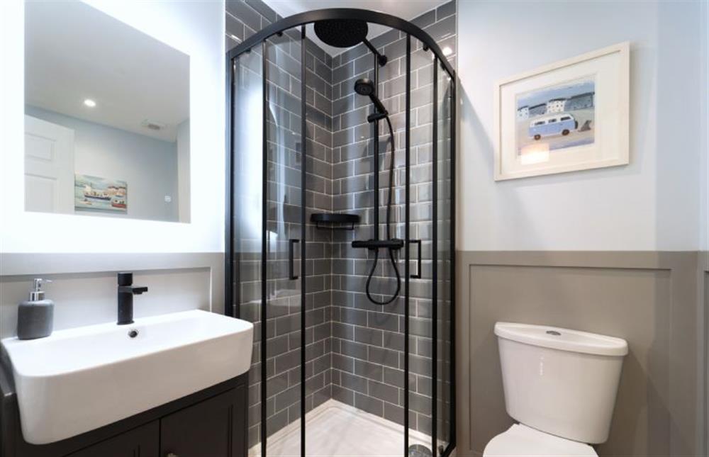 Bathroom with a corner shower (photo 2) at Sea Holly Cottage, Snettisham near Kings Lynn