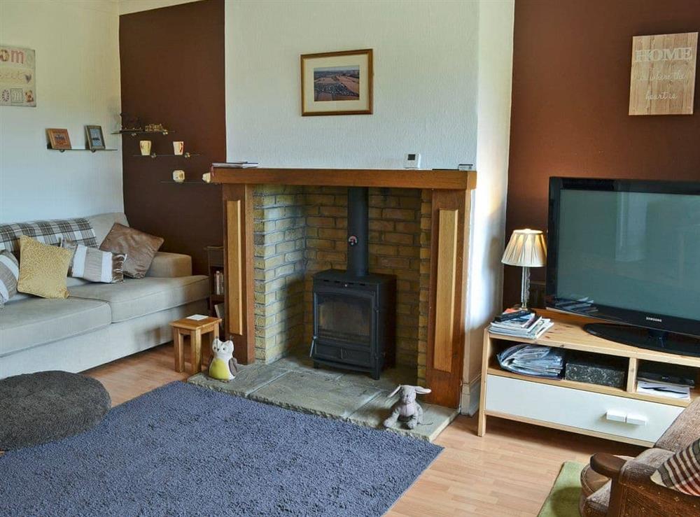 Welcoming living room with wood burner at Sea View in Shilbottle, near Alnwick, Northumberland
