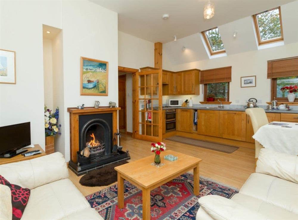 Open plan living space at Seabird Cottage in Broadford, Isle of Skye., Isle Of Skye
