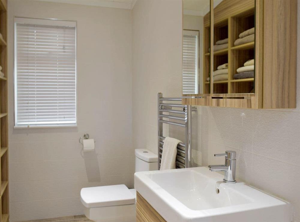 Shower room with heated towel rail at Seacliff in Corton, near Lowestoft, Suffolk