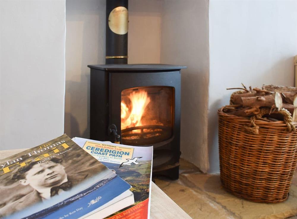 Relax in front of the cosy woodburning stove at Seadrift in New Quay, Cardigan, Dyfed