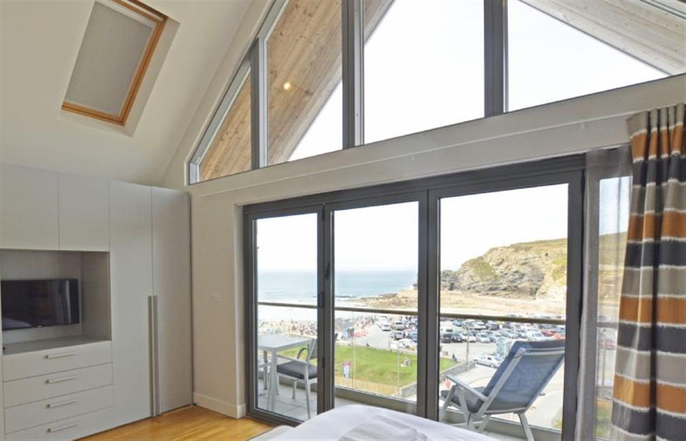 SeaEsta, Cornwall:  Bedroom four with Smart television and stunning sea views at SeaEsta, Portreath