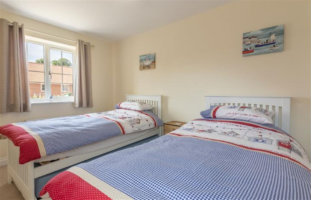 Ground floor:  Bedroom two with full size twin beds at Seagrace, Heacham near Kings Lynn