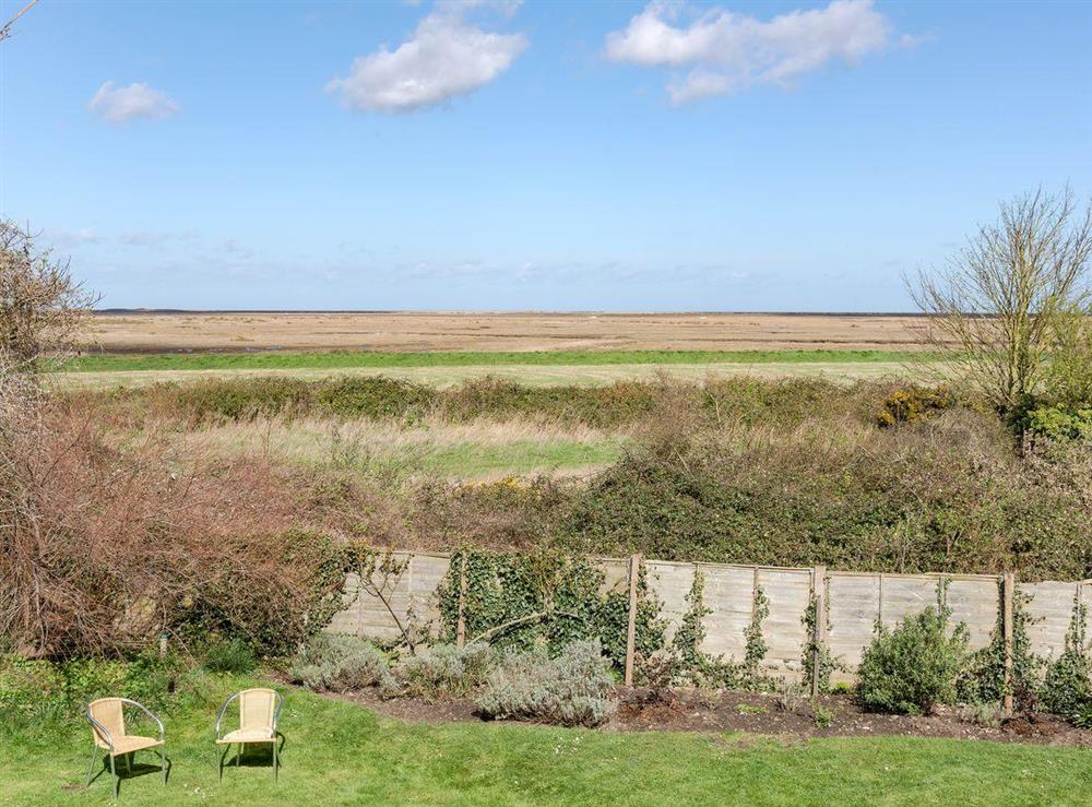 Far-reaching, spectacular views across the Blakeney salt-marshes at Seagulls in Blakeney, Norfolk., Great Britain