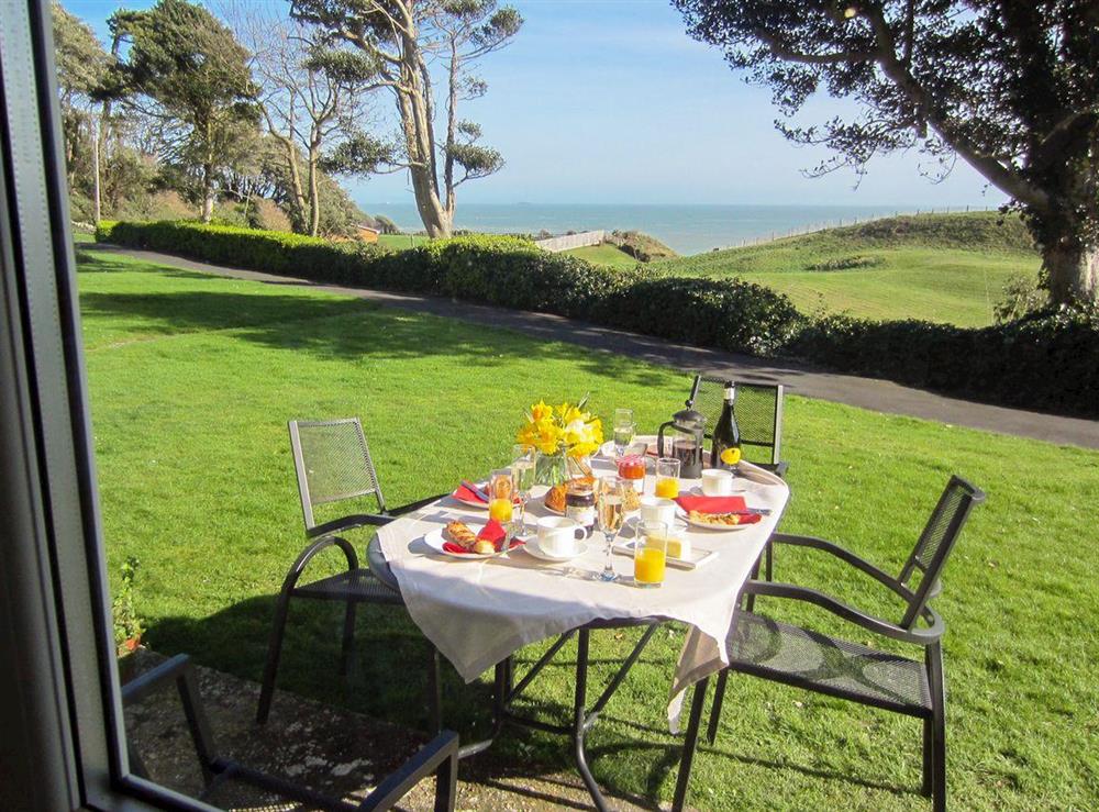 Shared garden/ grounds with stunning sea views at Seahorses in Bonchurch, near Ventnor, Isle of Wight, England
